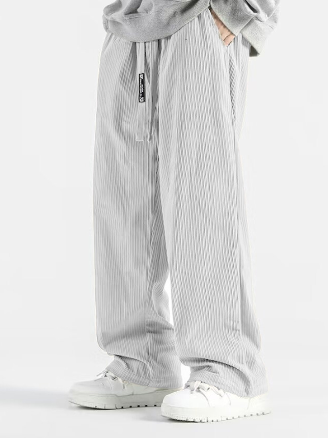 Men's Stylish Casual Loose-fitting Textured Fabric Pants With Pockets And Drawstrings And An Elastic Waistband