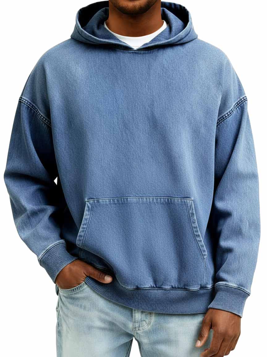 Men's 100% Cotton Retro Casual Washed Distressed Hooded Sweatshirt