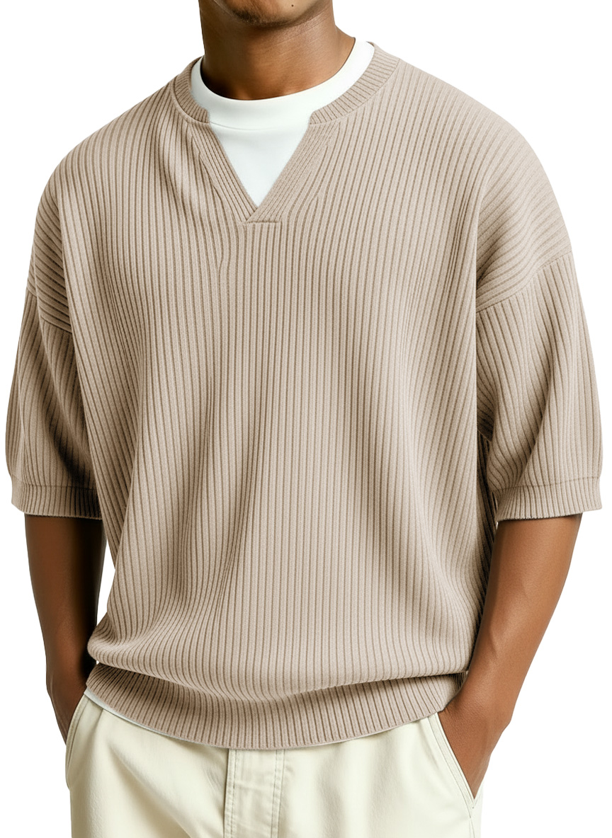 Men's Fashion Casual Retro Faux Two-Piece V-Neck Short-Sleeve T-Shirt