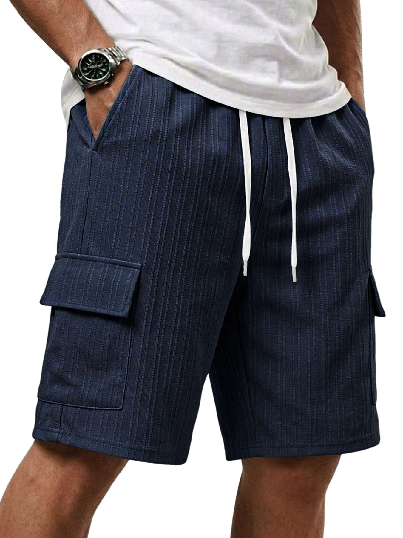 Men's Jacquard Textured Multi-pocket Casual Loose Shorts