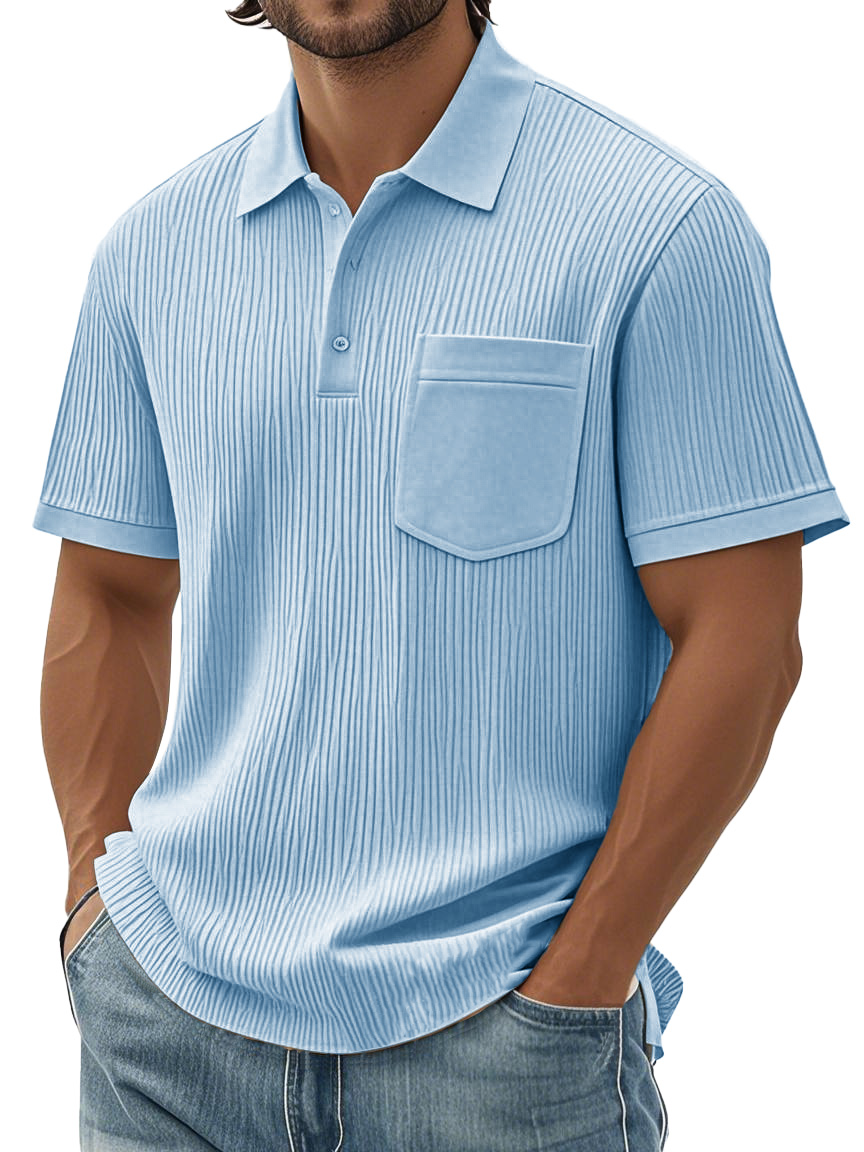 Men's Fashion Casual Textured Fabric Short-sleeved Pocket Polo Shirt