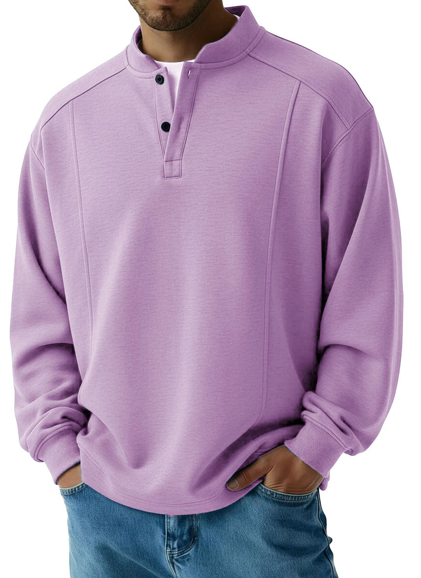 Men's Fashionable Casual Patchwork Stand Collar Long-Sleeved Henley Shirt