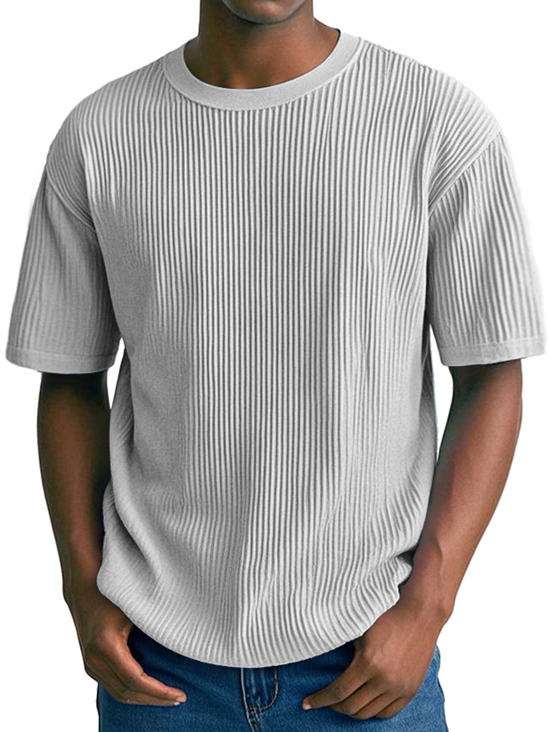 Men's Daily Ribbed Round Neck Casual Comfortable Solid Color Short-Sleeved T-shirt