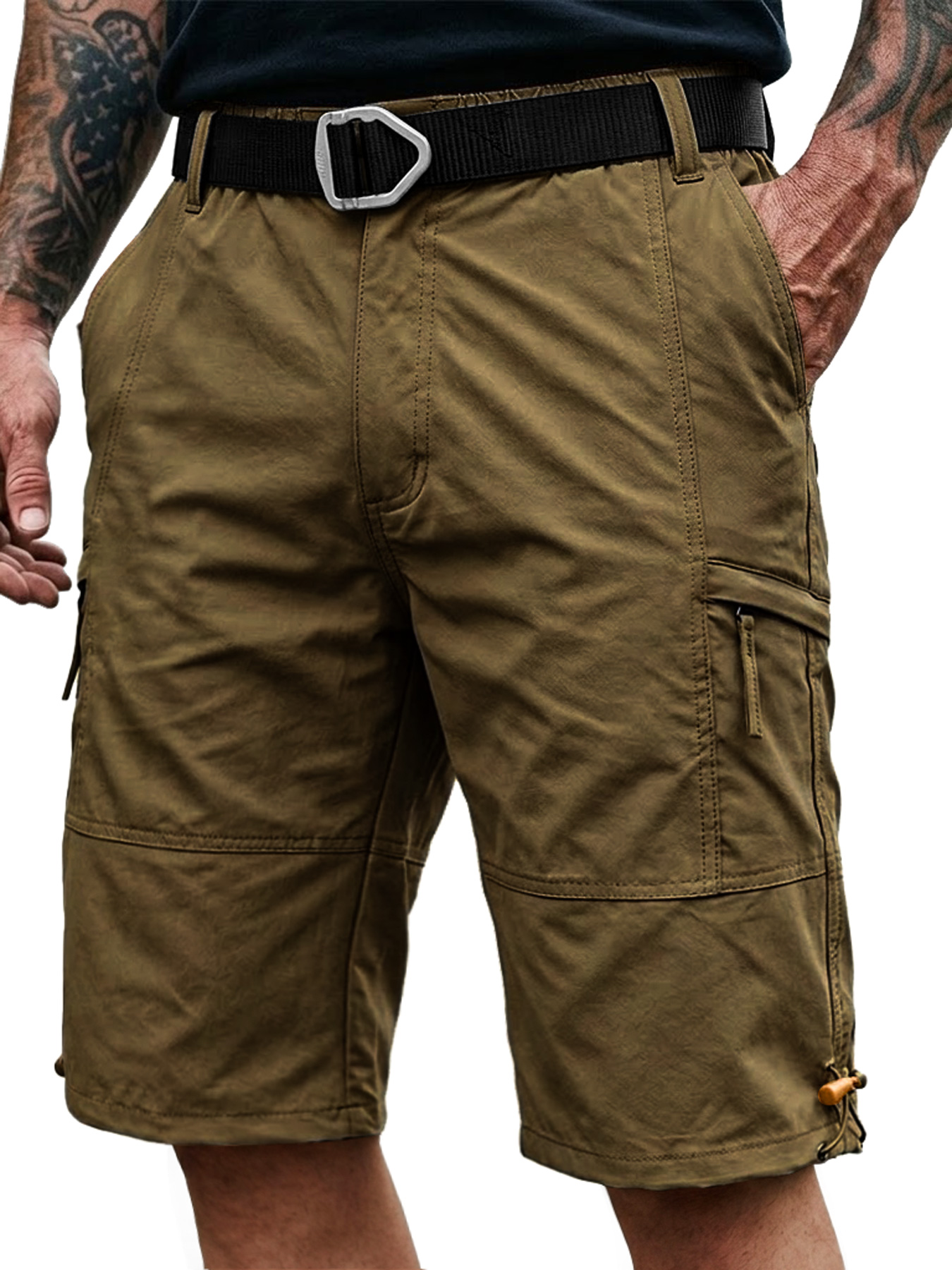Men's 100% Cotton Multi-Pocket Zipper Casual Cargo Shorts