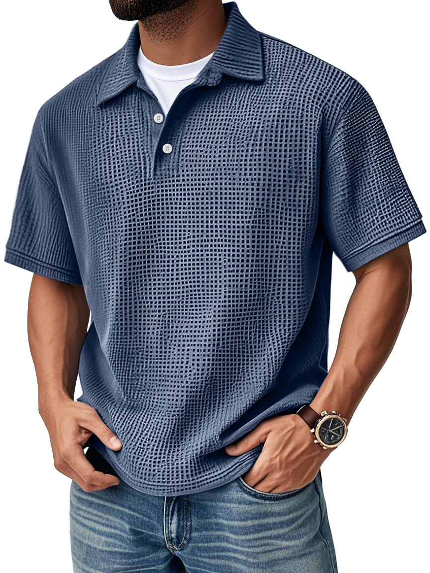 Men's Fashion Daily Waffle Lapel Casual Short Sleeve POLO Shirt