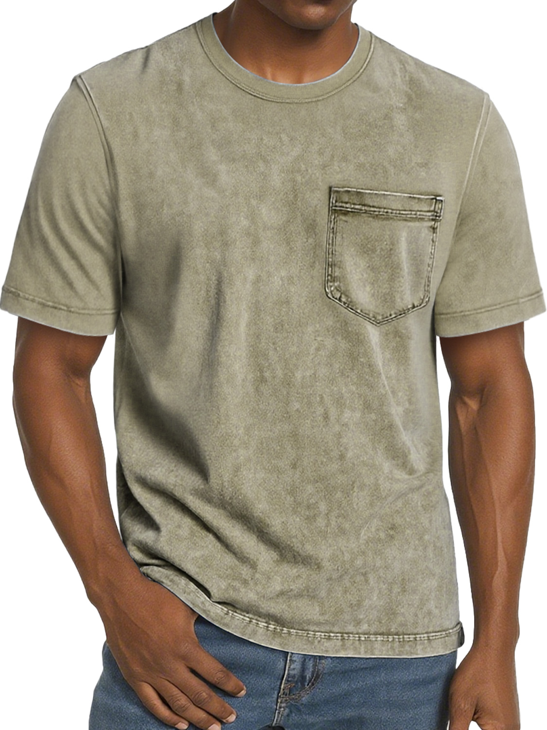 Men's Retro Casual Round Neck Pocket Comfortable Short Sleeve T-Shirt