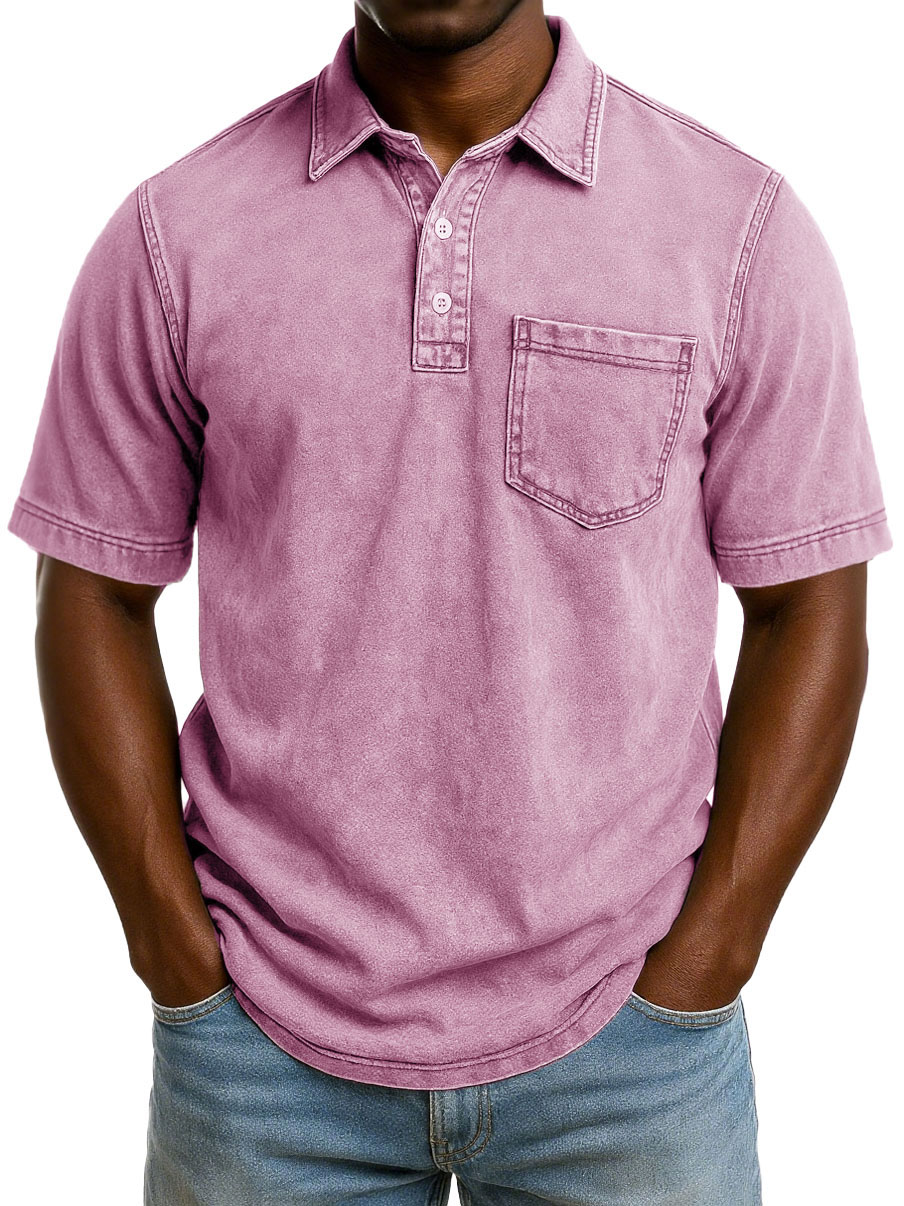 Men's Fashion Casual Retro Washed Short-sleeved Lapel Pocket Polo Shirt