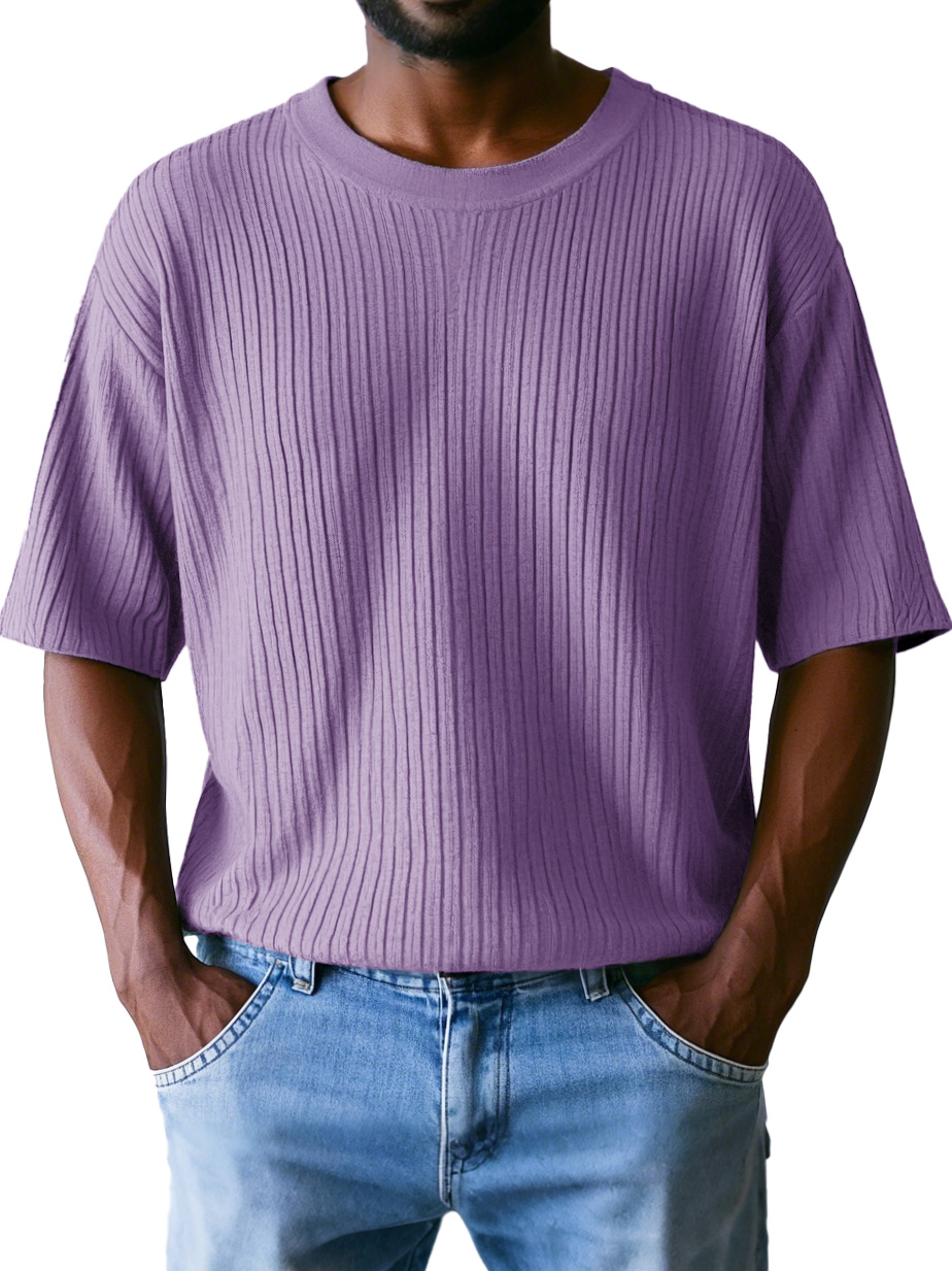 Men's Fashion Casual Ribbed Fabric Short-sleeved Round Neck T-shirt