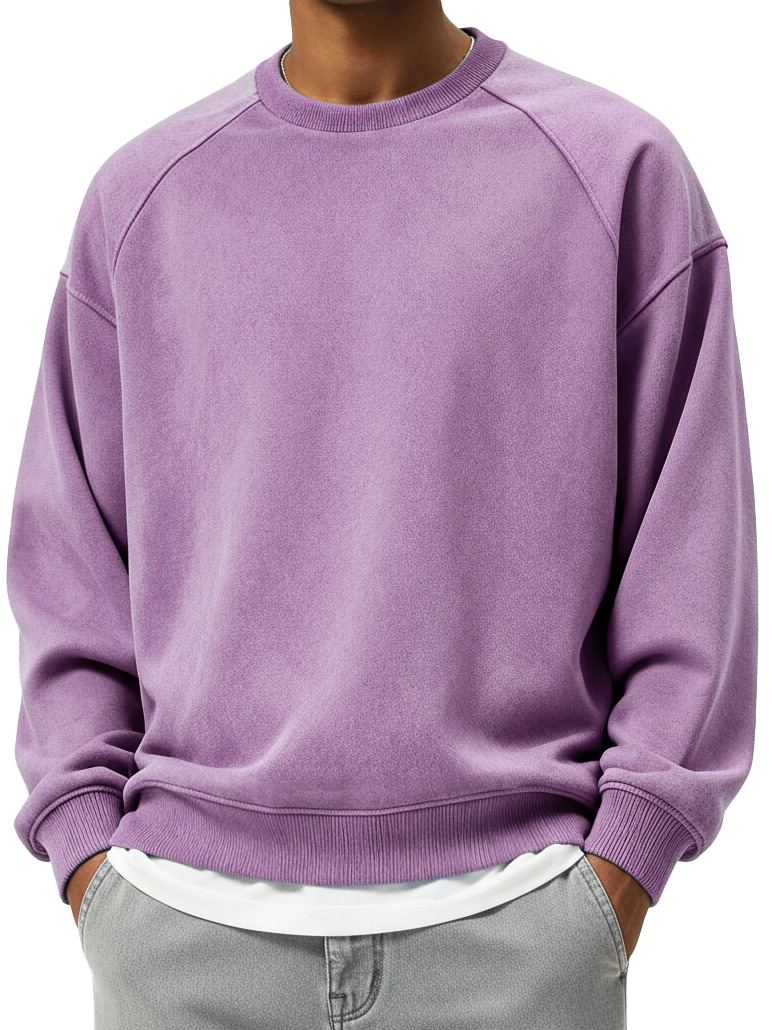 Men's Fashionable Sporty Distressed Long-Sleeve Crew Neck Sweatshirt