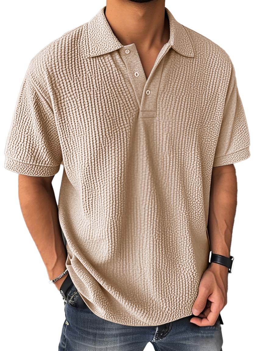 Men's Fashion Casual Bubble Wrinkled Fabric Short-sleeved Polo Shirt