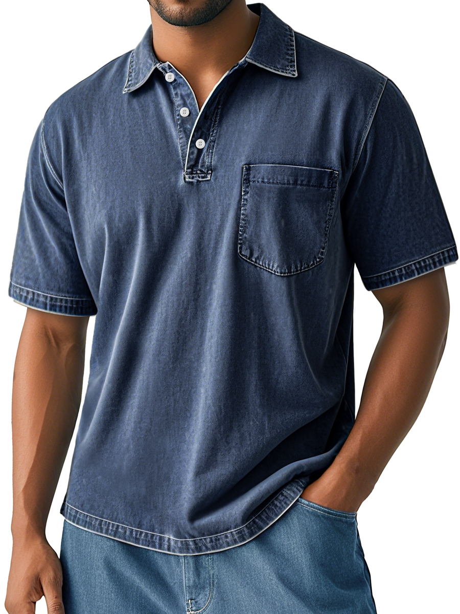 Men's Retro Washed Casual Lapel Pocket Comfortable Short Sleeve Polo Shirt