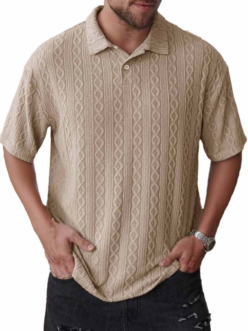 Men's Fashion Daily Casual Jacquard Fabric Lapel Short-sleeved Polo Shirt