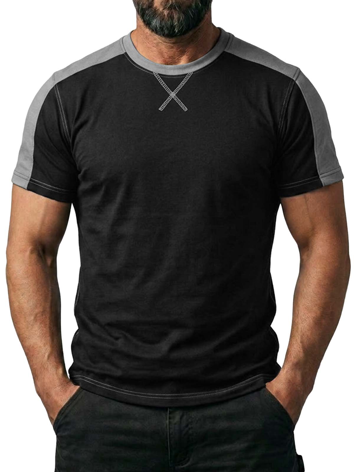Color-block Crew Neck Casual Basic T-Shirt