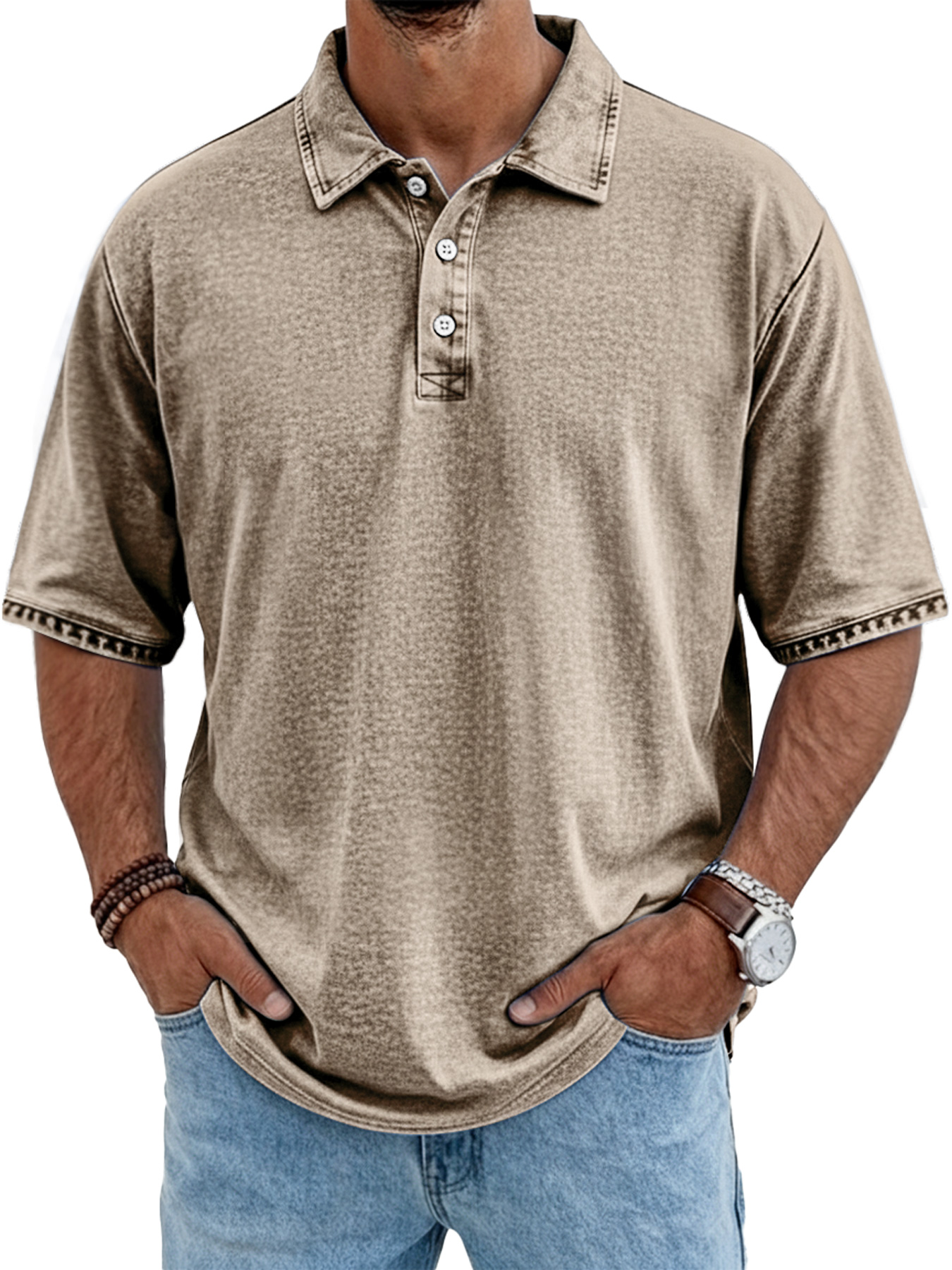 Men's Casual Retro Collar Button-Down Short-Sleeve Polo Shirt