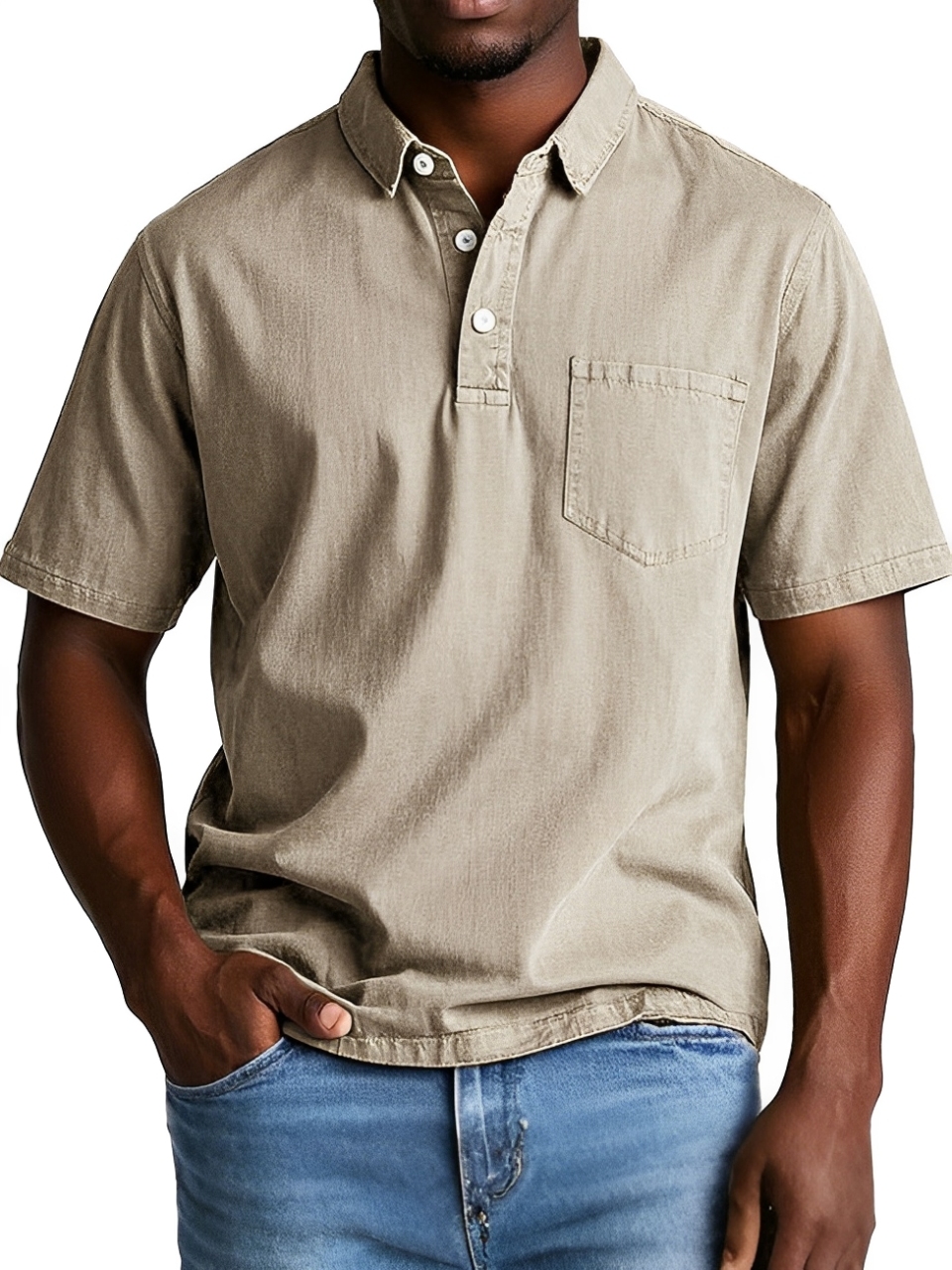 Men's Fashion Retro Distressed Lapel Pocket Short Sleeve Polo Shirt