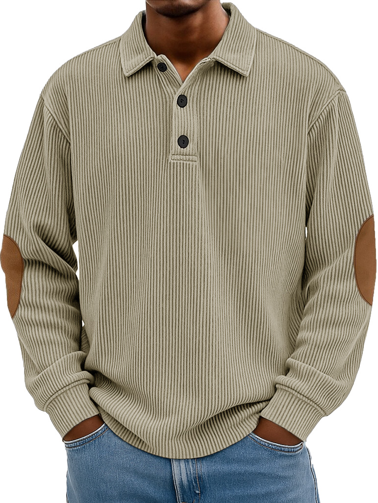 Men's Wear Fashionable Retro Stitching Pit Strip Long-sleeved Lapel Polo Shirt