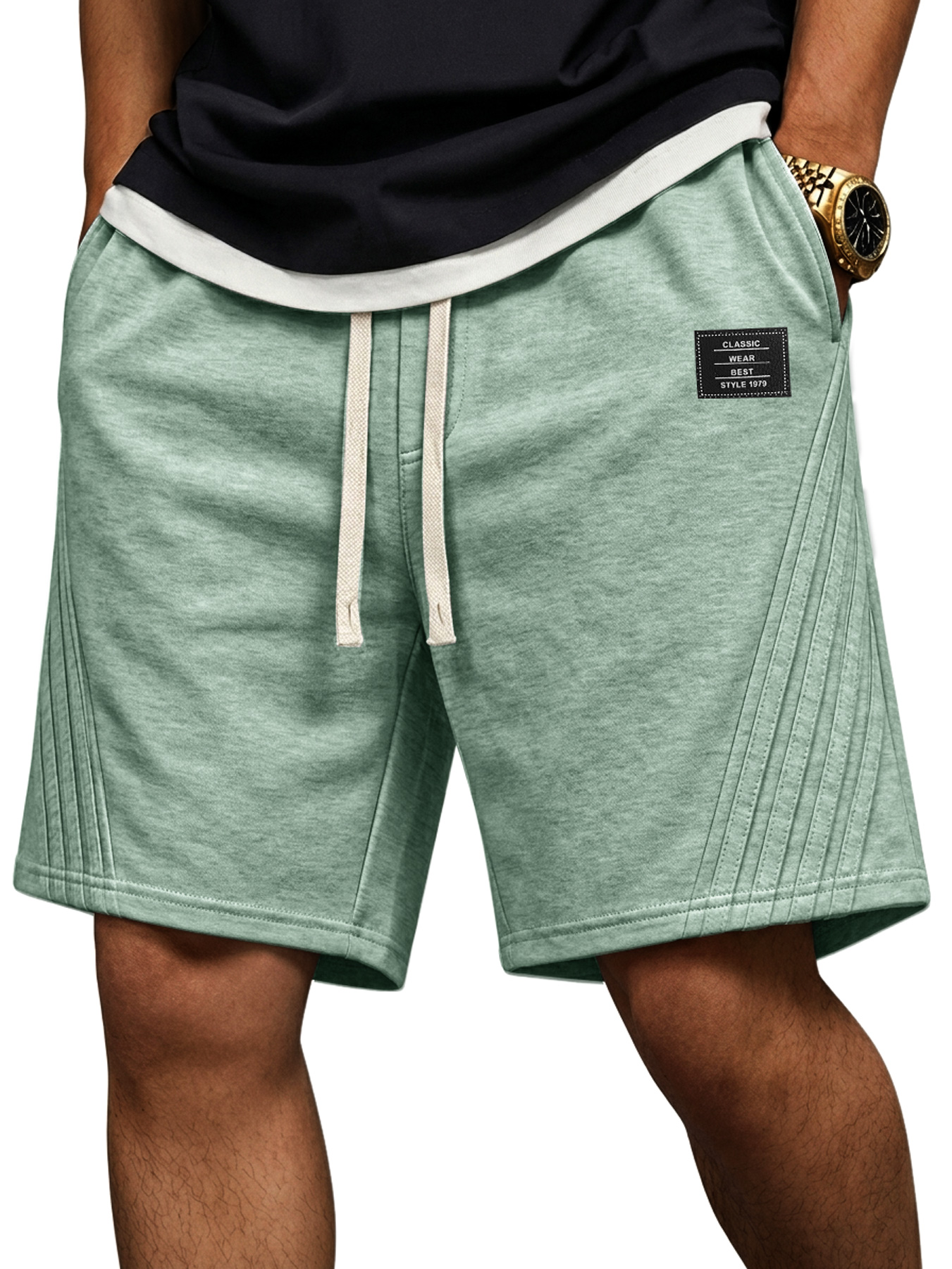 Men's Casual Loose-fitting Shorts With Diagonal Stripes And Embroidered Logo On The Side