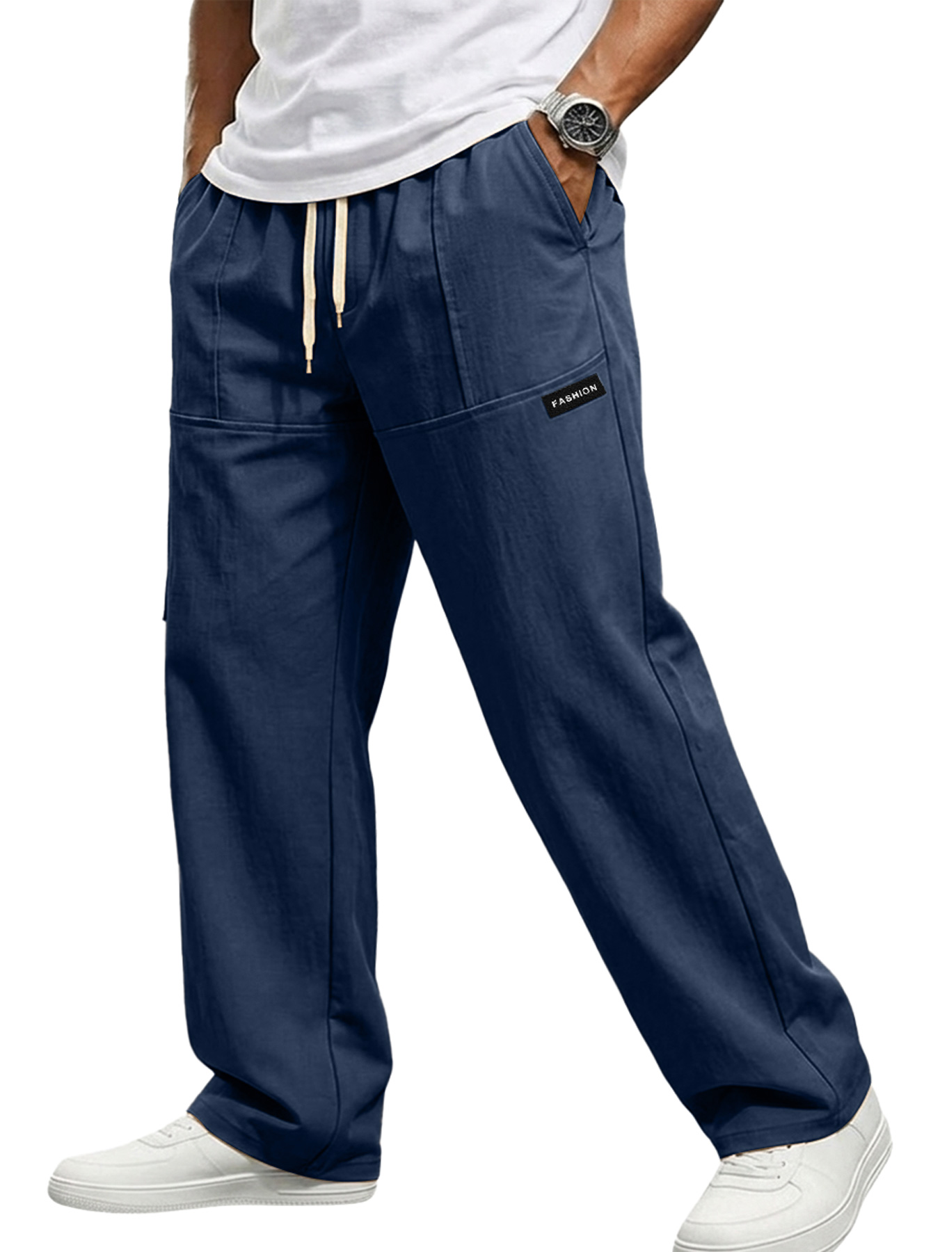 Men's Casual Comfortable Straight Leg Elastic Waist Loose Trousers