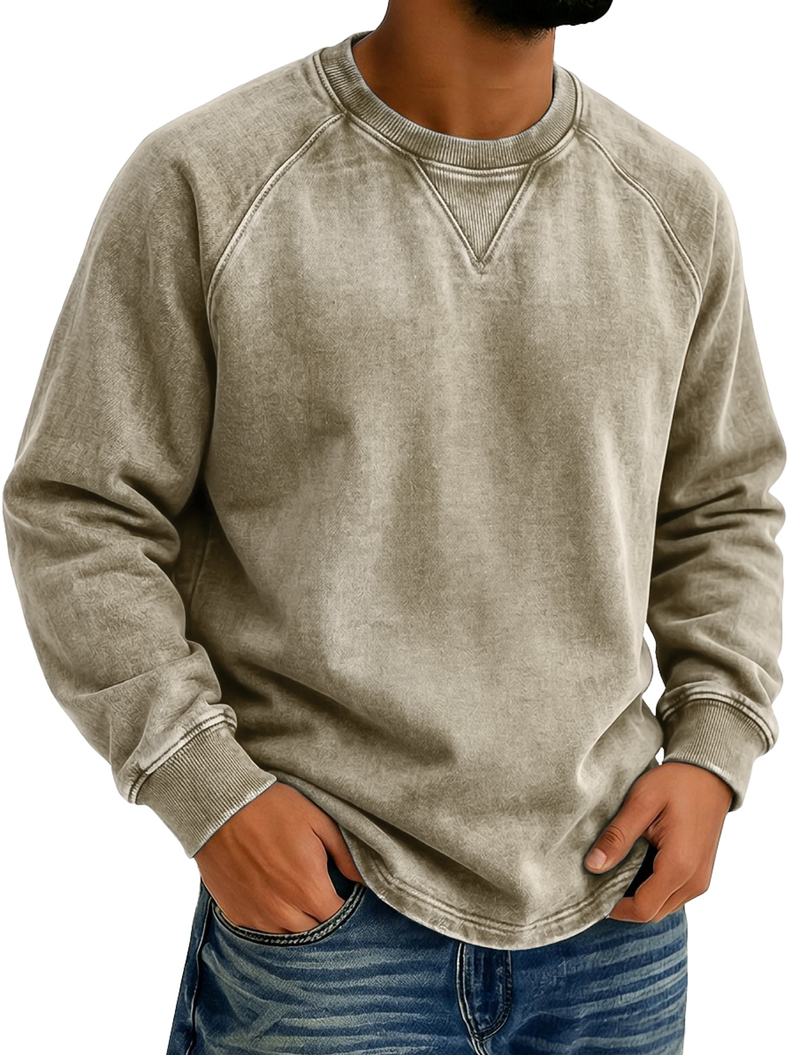 Men's Vintage-style Crew Neck Casual Long-sleeved T-shirt With Raglan Sleeves