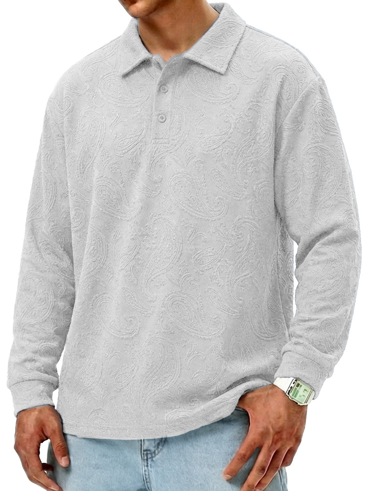 Men's Fashionable Retro Paisley Fabric Loose-Fit Collar Polo Shirt