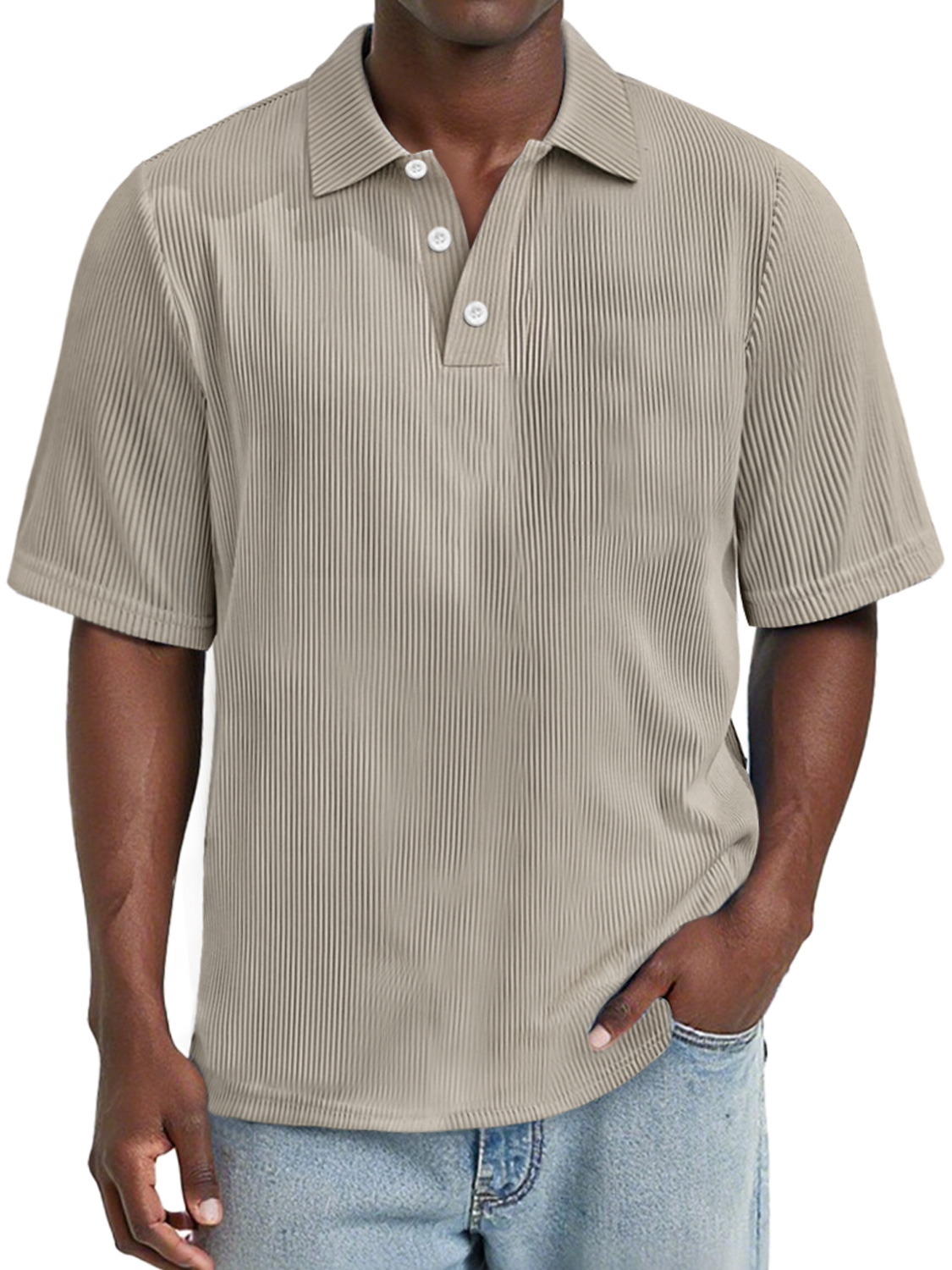 Men's Daily Rip Texture Casual Lapel Button Short-sleeved Polo Shirt