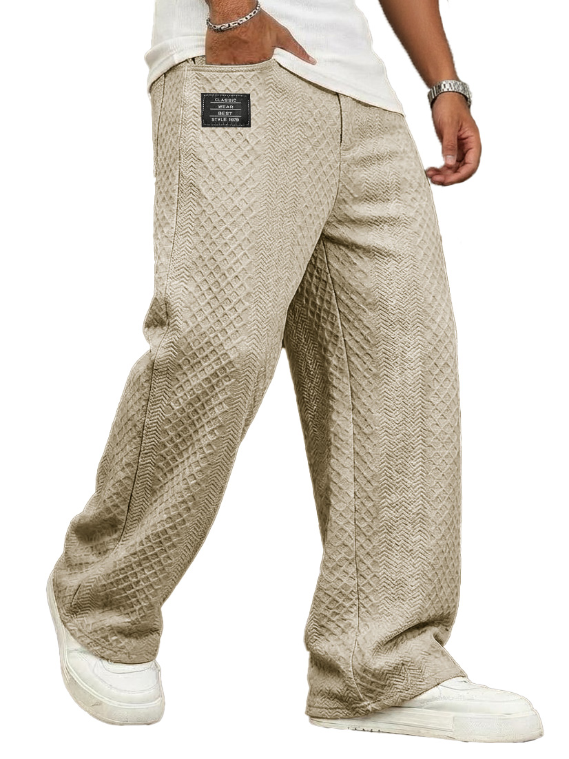 Men's Fashionable Casual Jacquard Fabric Loose Pocket Trousers