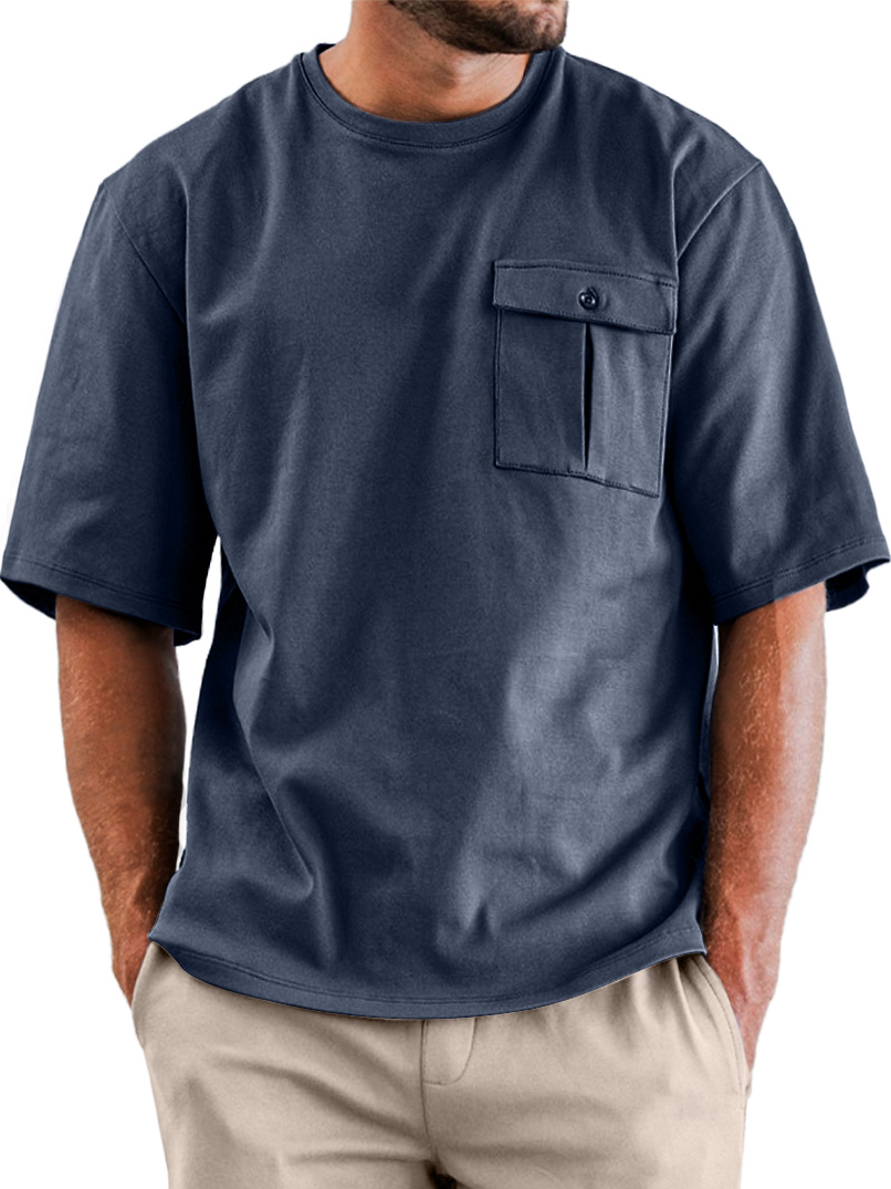 Men's Daily Round Neck Pocket Casual Solid Color Short Sleeve T-shirt