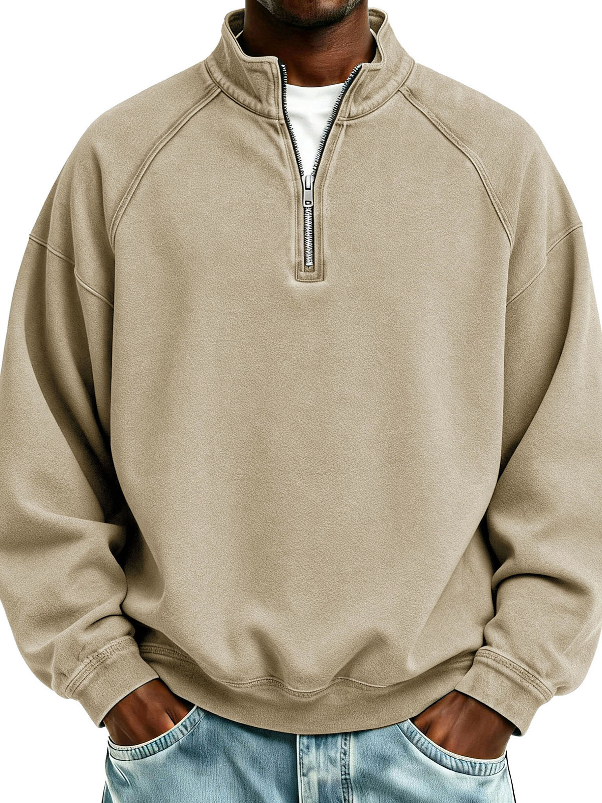 Men's Fashionable Sporty Casual Loose-Fitting Long-Sleeve Stand Collar Sweatshirt