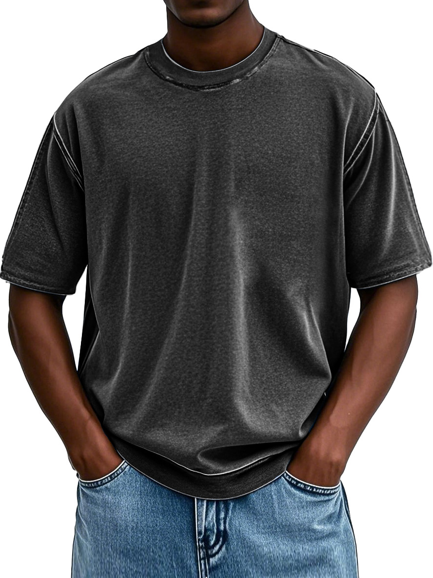 Men's Fashion Washed Retro Round Neck Short-sleeved T-shirt