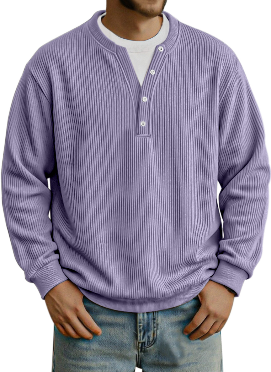 Men's Fashionable Vertical Pit Strip Fake Two-piece Button Design Long-sleeved Top