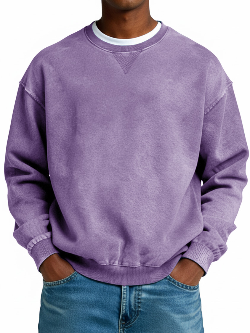 Men's Retro Distressed Crew Neck Long-Sleeved Top in Multiple Colors