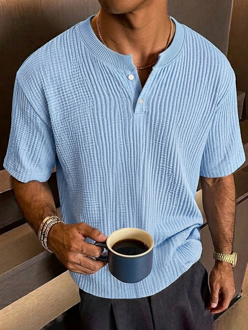 Men's Everyday Casual Textured Short-Sleeve Henley Shirt