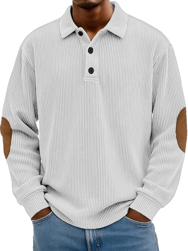 Men's Wear Fashionable Retro Stitching Pit Strip Long-sleeved Lapel Polo Shirt