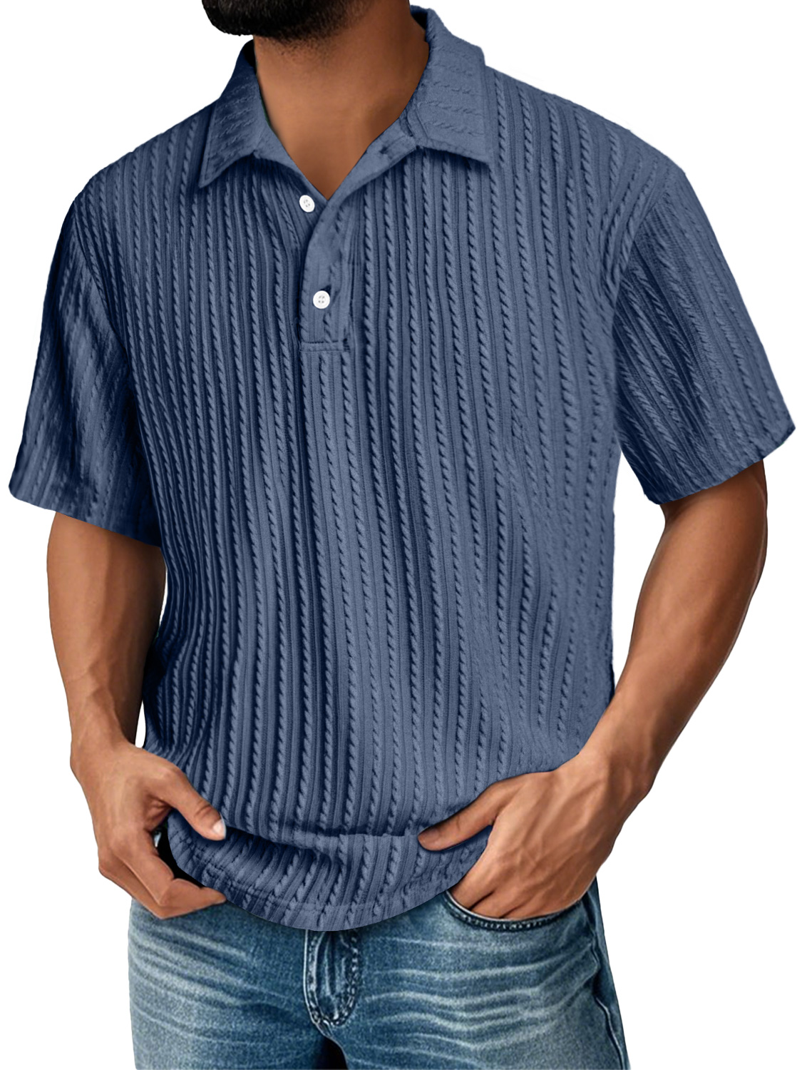 Men's Daily Lapel Jacquard Texture Casual Solid Color Short-sleeved Polo Shirt