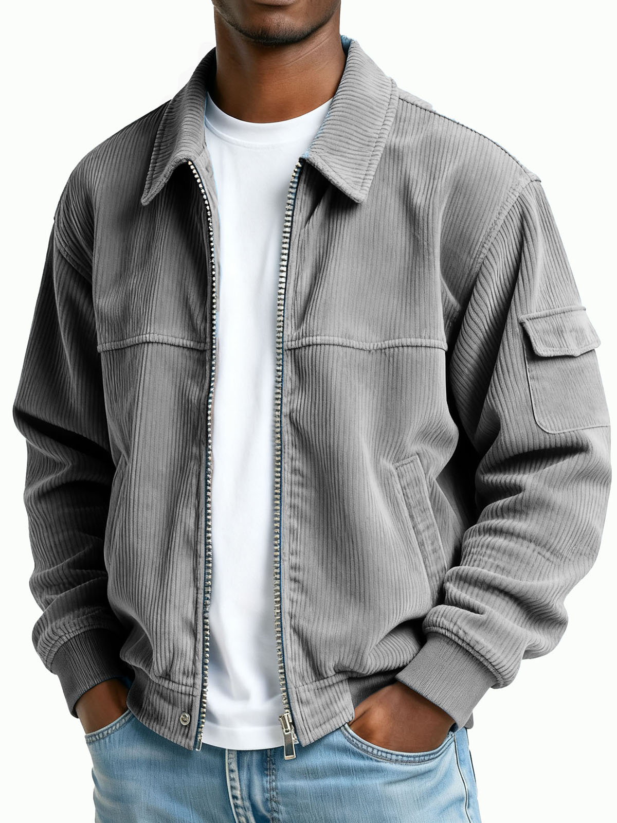 Men's Wear Retro Pit Strip Fabric Long-sleeved Flight Suit Pocket Coat