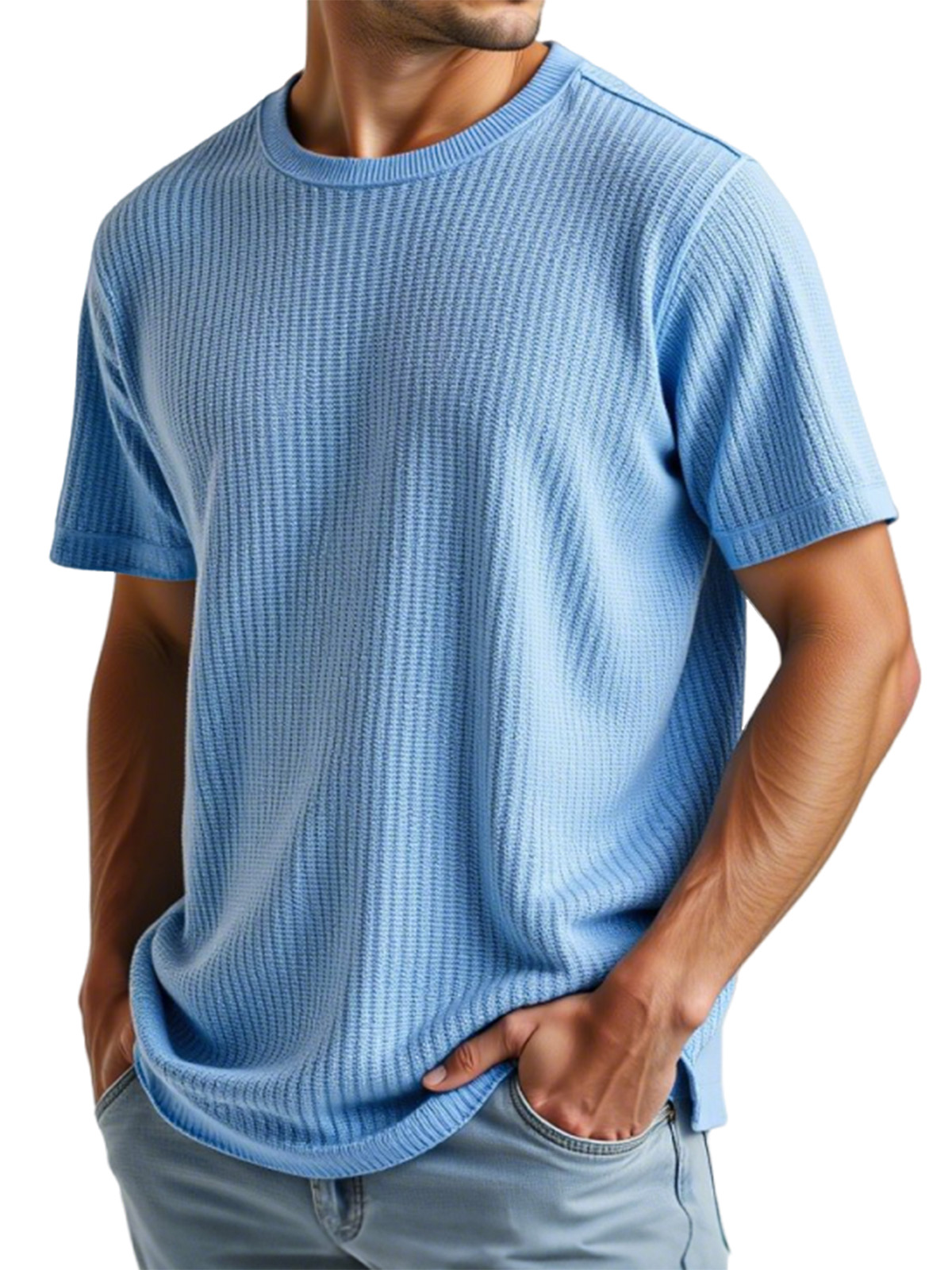 Men's Casual Solid Color Waffle Short Sleeve T-shirt