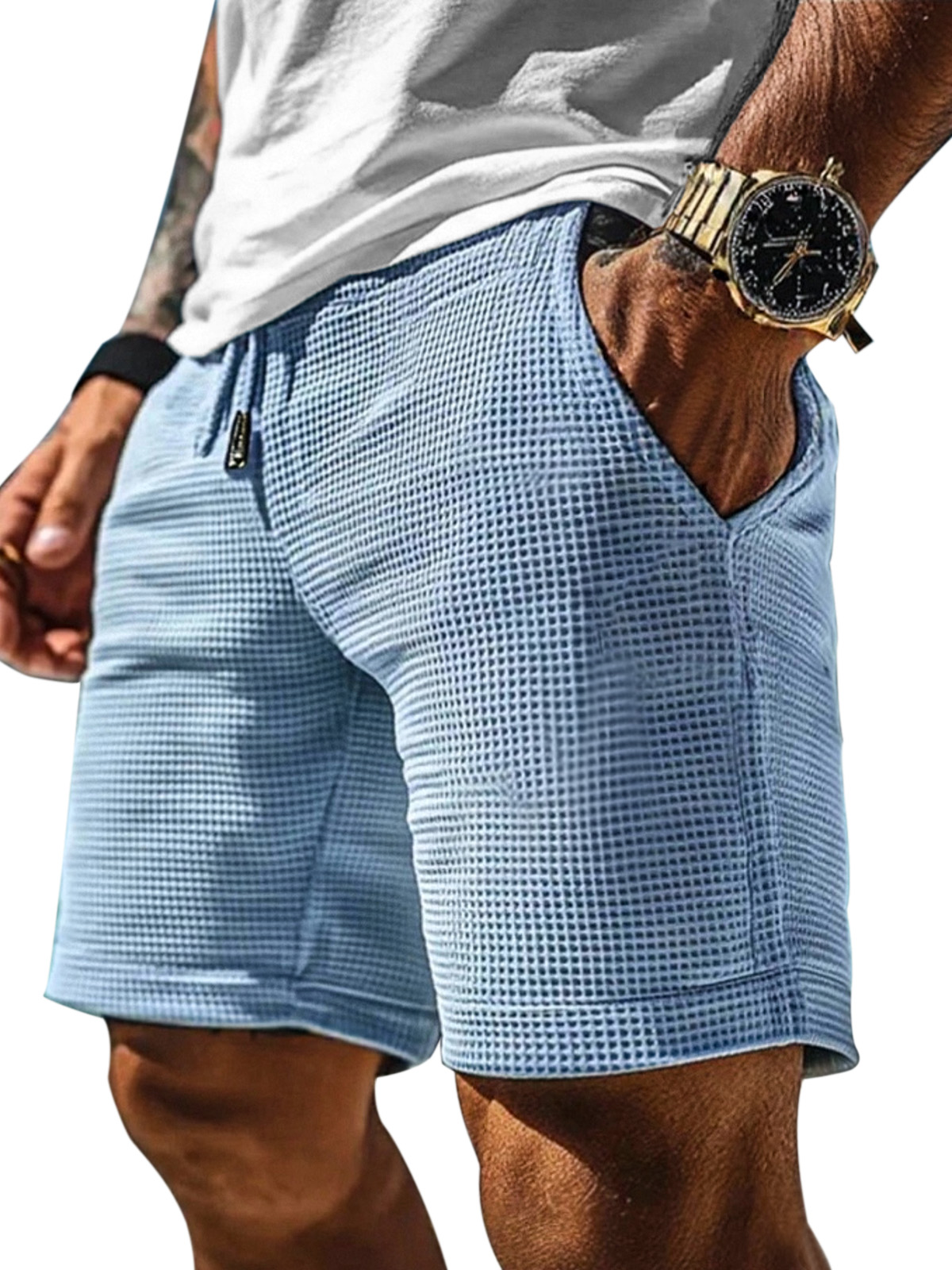 Men's Casual Solid Color Waffle Loose Shorts
