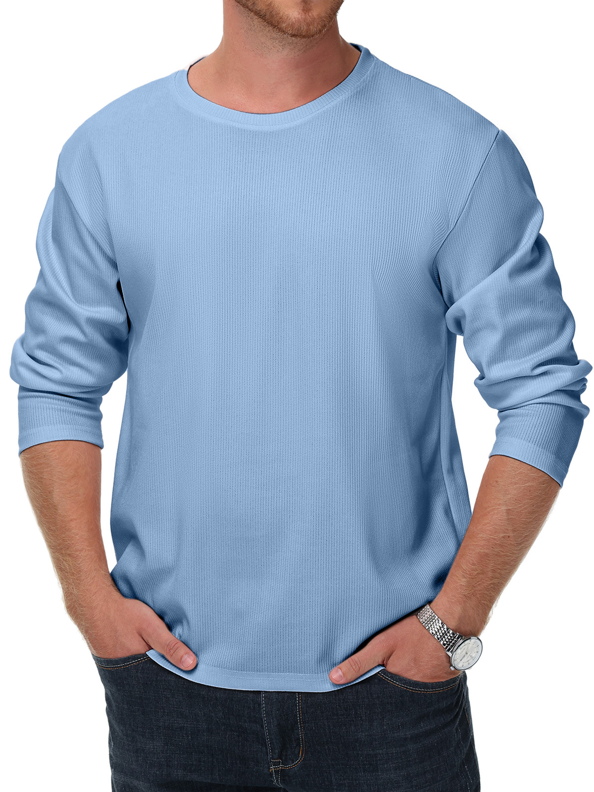Men's Simple Solid Color Daily Texture Long-sleeved Round Neck T-shirt