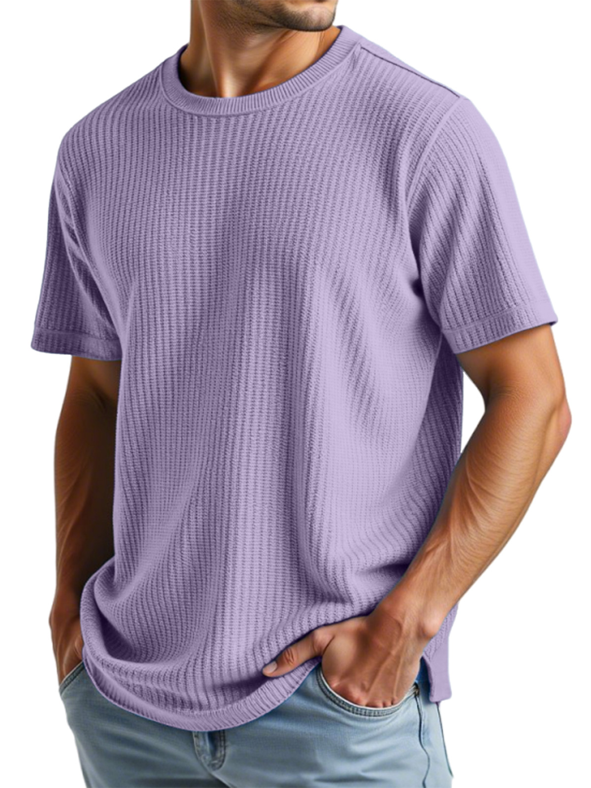 Men's Casual Solid Color Waffle Short Sleeve T-shirt