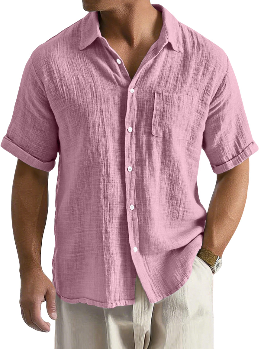 Men's Daily Casual Loose And Comfortable Imitation Linen Lapel Short-sleeved Button-down Shirt