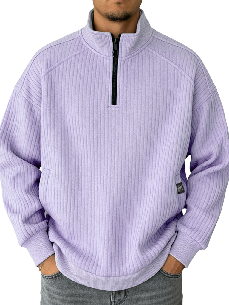 Men's Fashionable Casual Drop-Shoulder Patchwork Stand Collar Sweatshirt