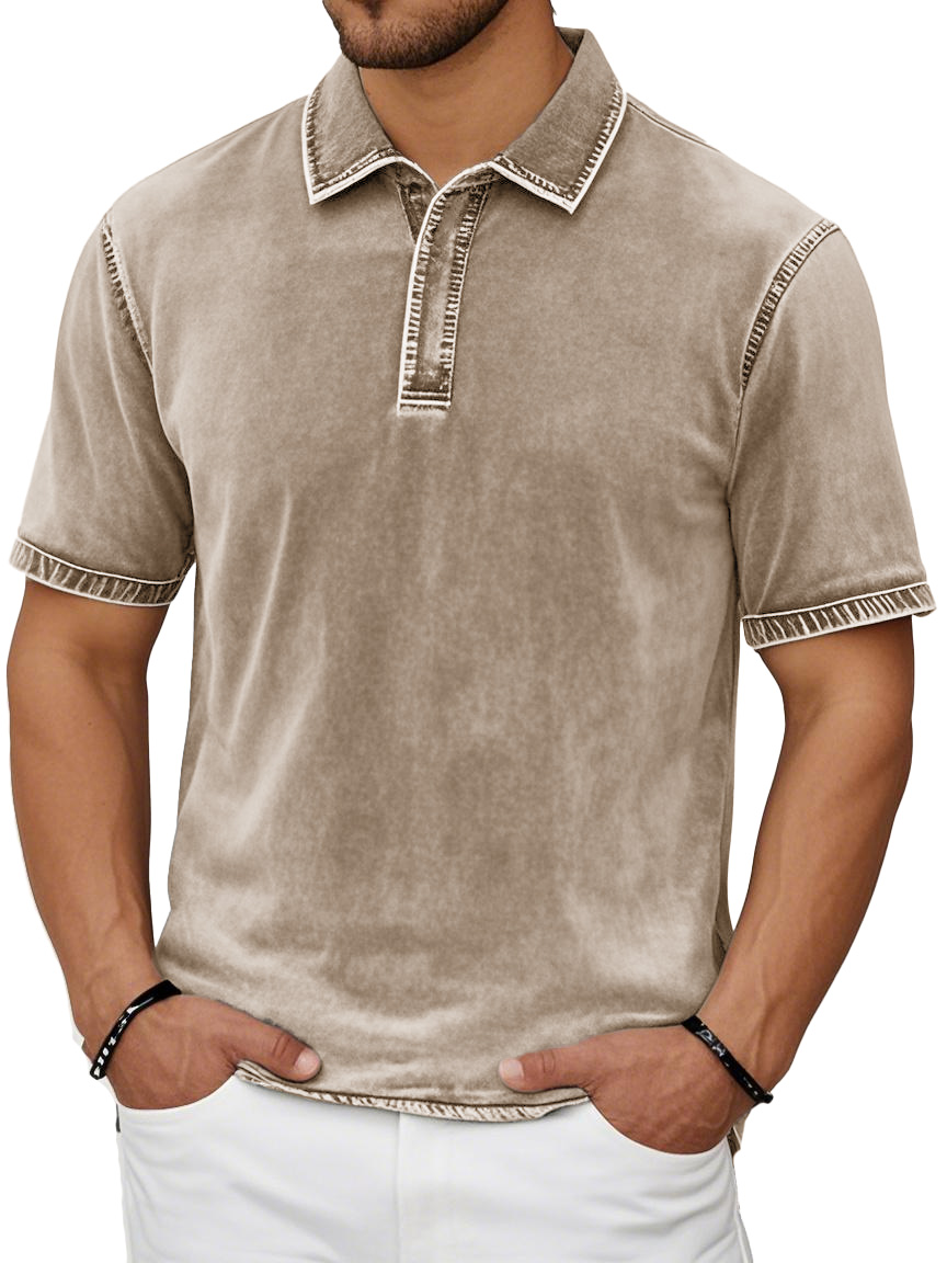 Men's Fashion Casual Retro Distressed Lapel Short-sleeved Polo Shirt