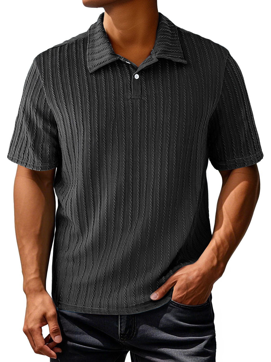 Men's Daily Lapel Jacquard Texture Casual And Comfortable Short-sleeved Polo Shirt