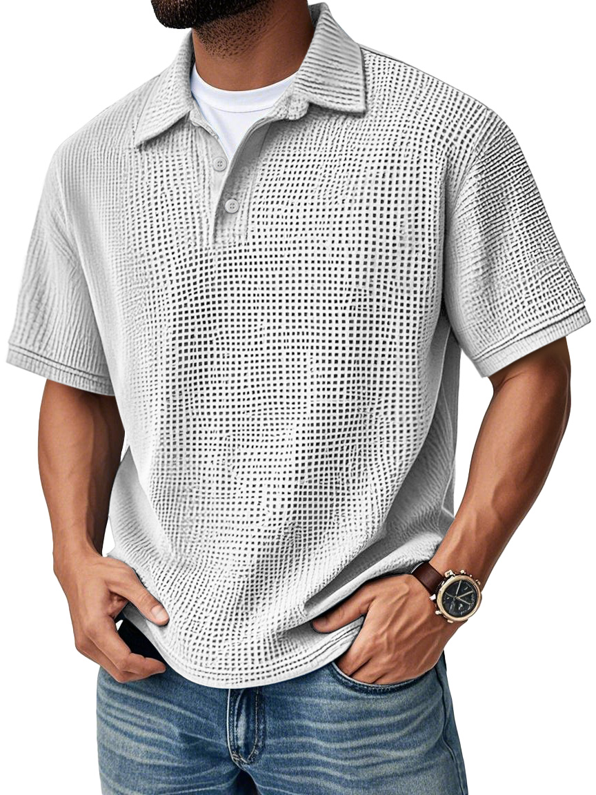 Men's Fashion Daily Waffle Lapel Casual Short Sleeve POLO Shirt