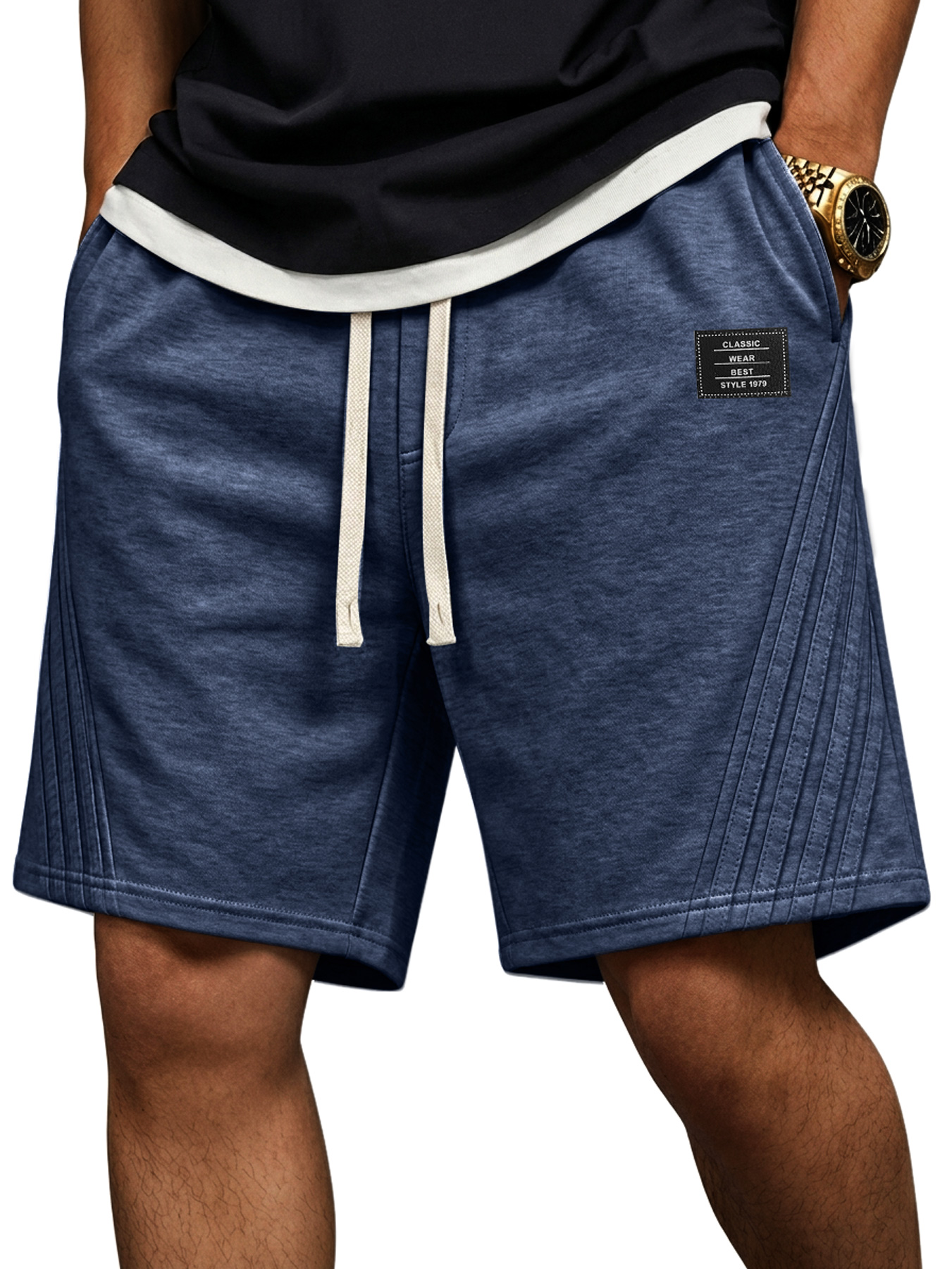 Men's Casual Loose-fitting Shorts With Diagonal Stripes And Embroidered Logo On The Side