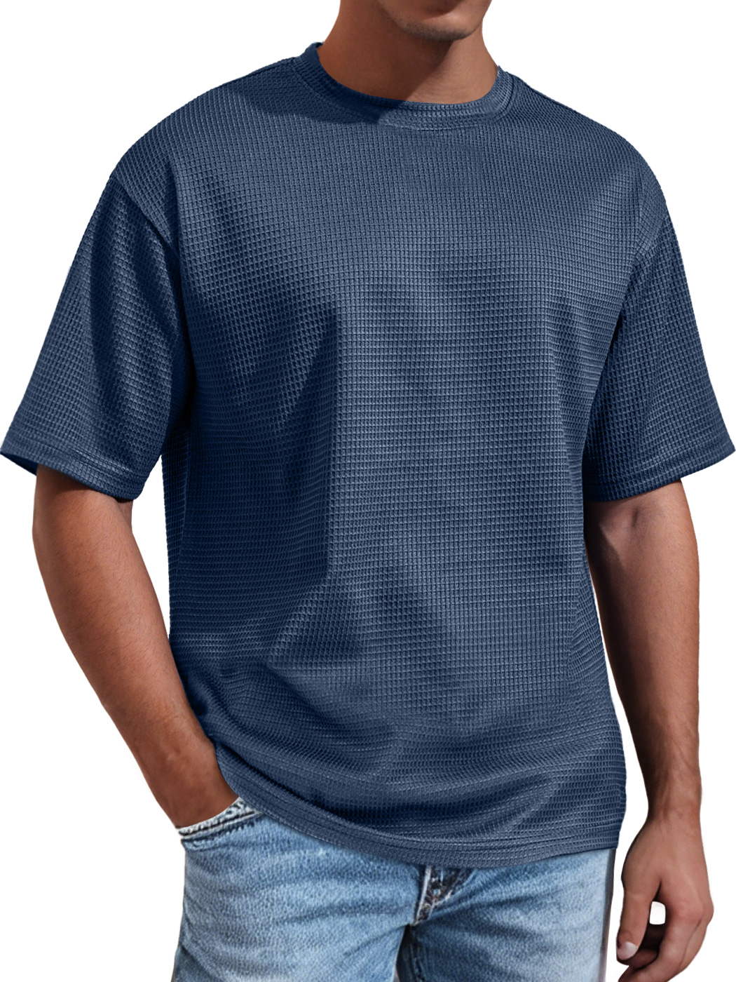 Men's Daily Round Neck Waffle Casual Solid Color Comfortable Short Sleeve T-shirt