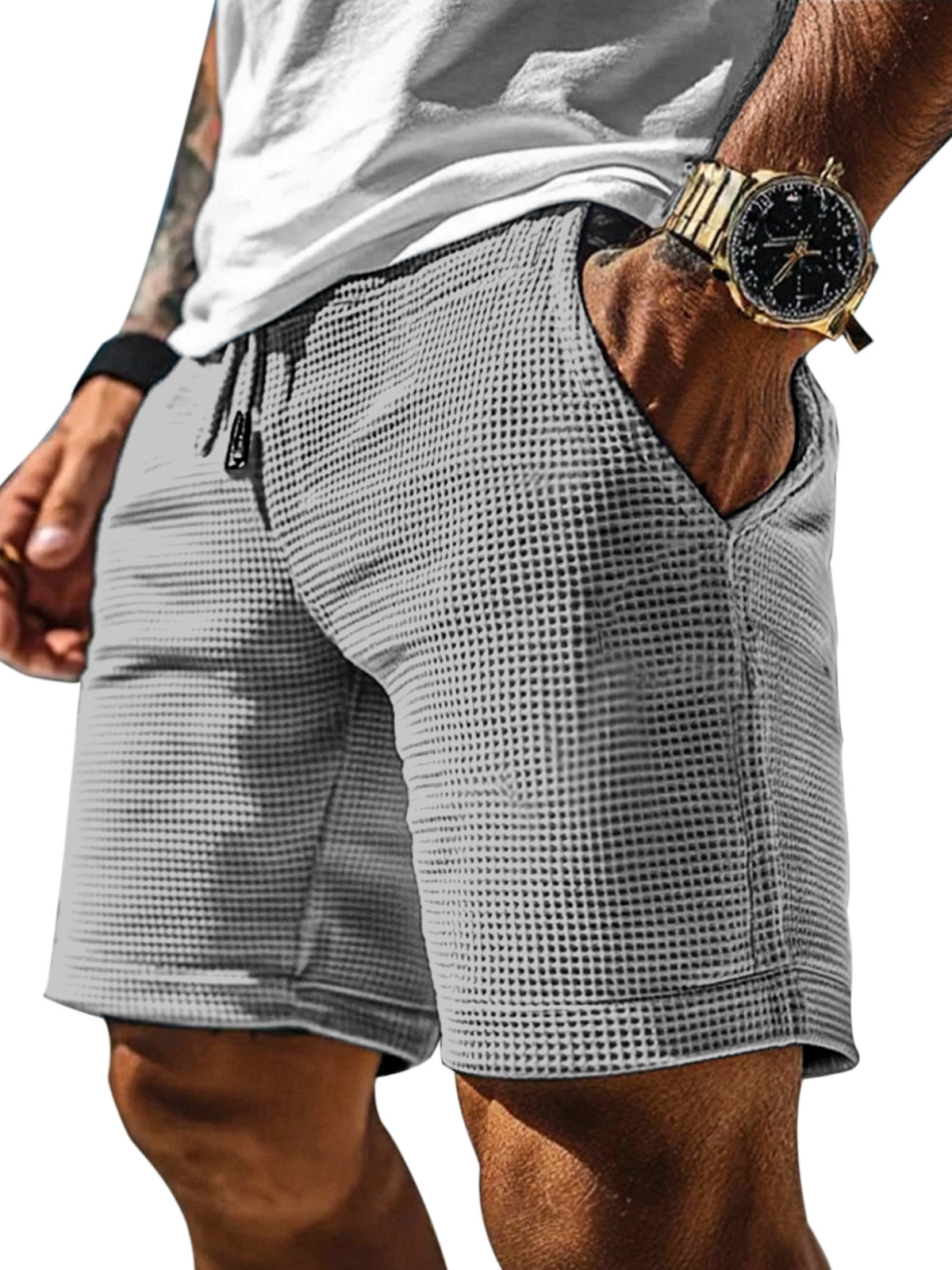 Men's Casual Solid Color Waffle Loose Shorts