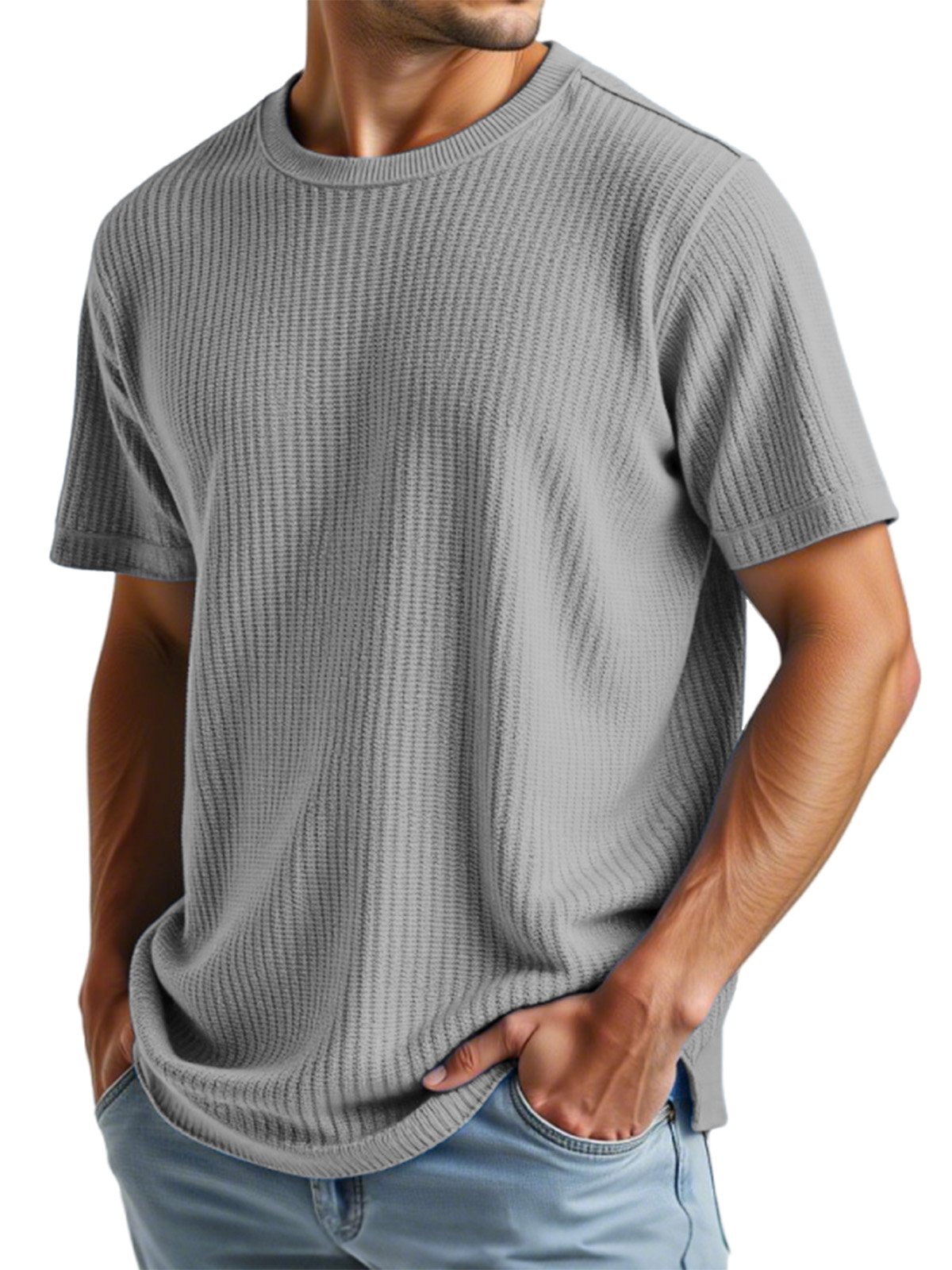 Men's Casual Solid Color Waffle Short Sleeve T-shirt