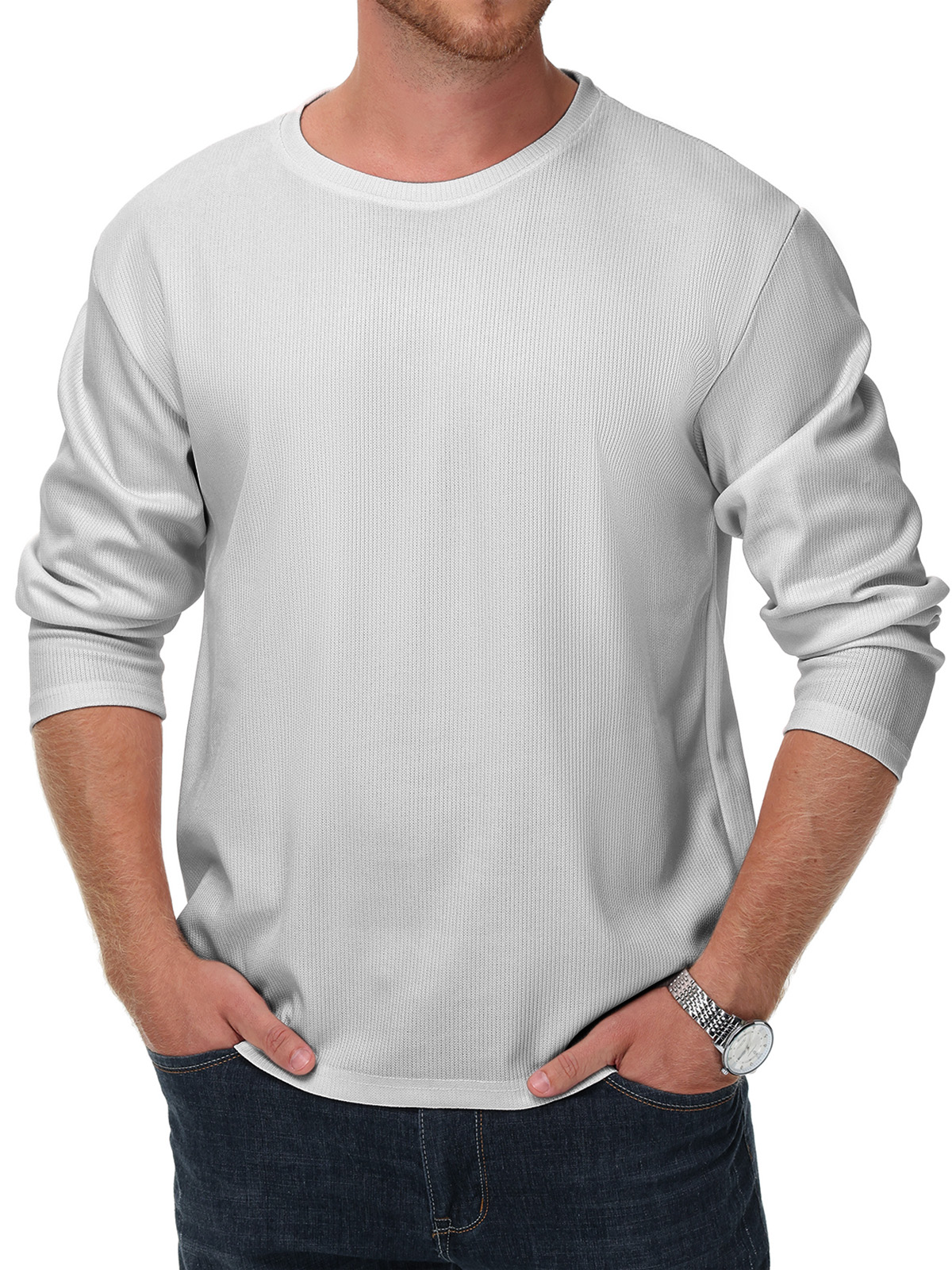 Men's Simple Solid Color Daily Texture Long-sleeved Round Neck T-shirt