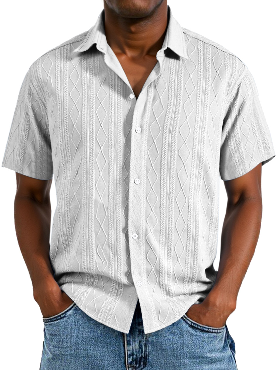 Men's Simple Solid Color Texture Button Short-sleeved Shirt